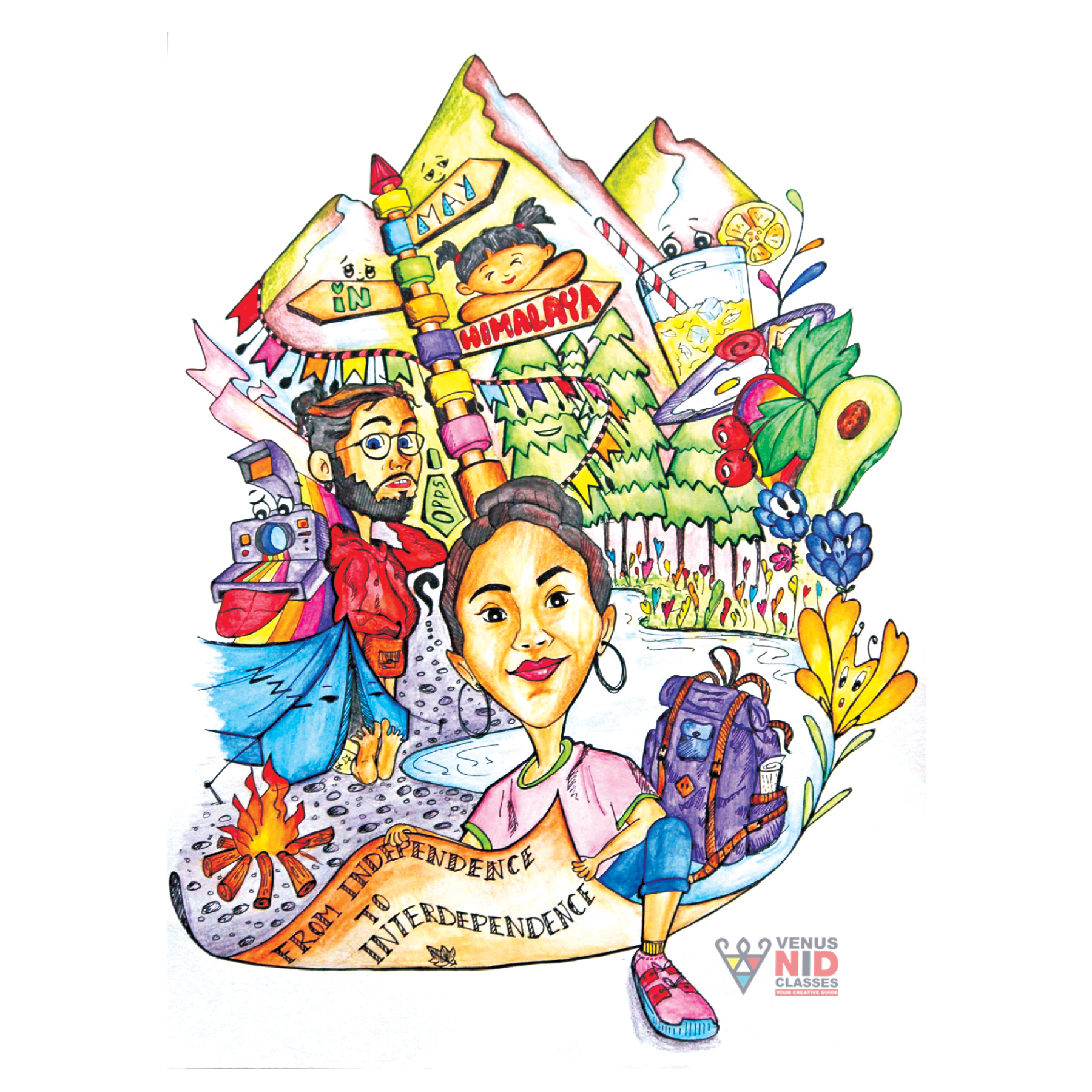 Illustration board showing colour studies and composition exploration