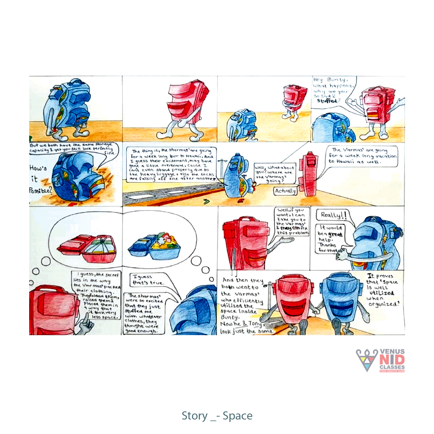 Hand-drawn storyboard panels pinned on a studio wall